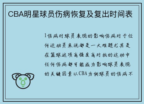 CBA明星球员伤病恢复及复出时间表