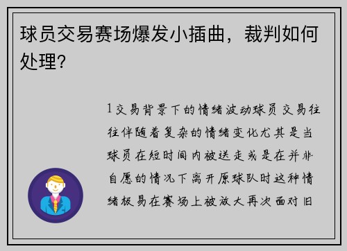 球员交易赛场爆发小插曲，裁判如何处理？