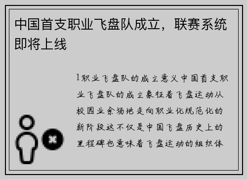 中国首支职业飞盘队成立，联赛系统即将上线