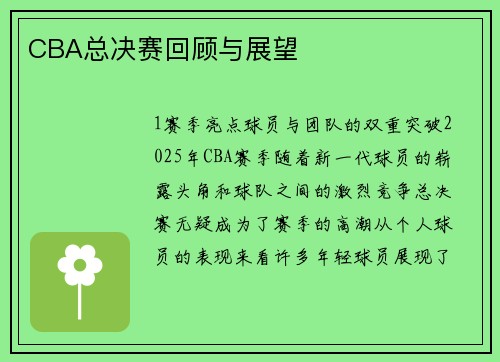 CBA总决赛回顾与展望